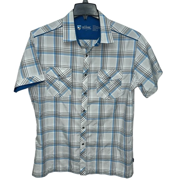 Kuhl‎ Shirt Mens Size Large Grey &Blue Snap Born In The Mountains Short Sleeve - Picture 1 of 9